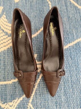 Brooks Brothers Dark Brown Leather Pointed-Toe Buckle Pumps